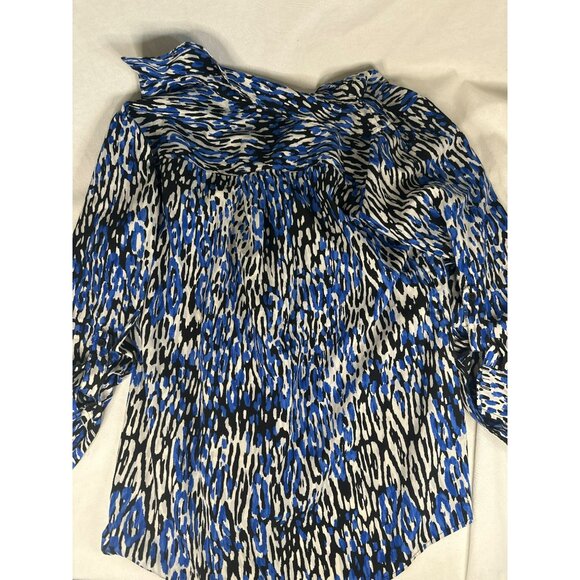 Talbots Nantucket Womens Button-Down Blouse 1X Blue/Black Animal Print Mob Wife - Picture 5 of 5